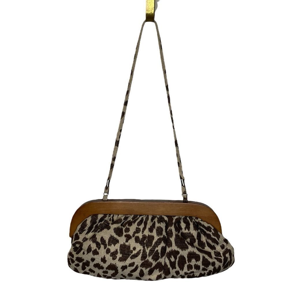 Vintage Sondra Robert’s Animal Print Crossbody or Shoulder Bag Purse Cream Brown